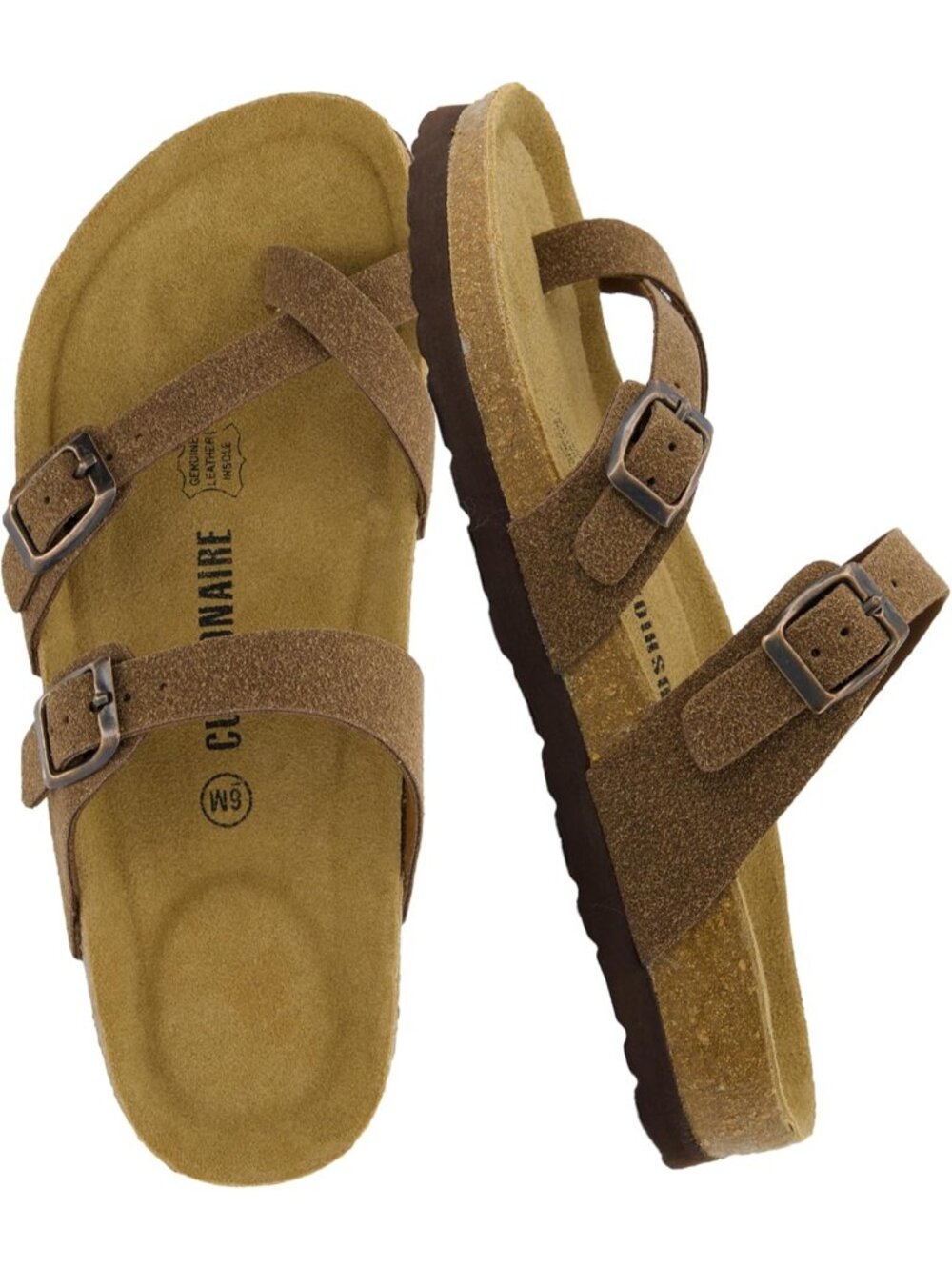Women's Luna Cork Brown Ve Sandal Strappy Flip Flops With Comfort Open Toe Shoes